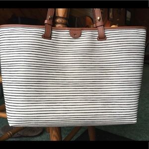 Fossil Tote Cream & Black Stripe Rachael Tote